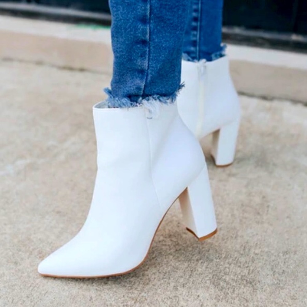 Faux leather white booties